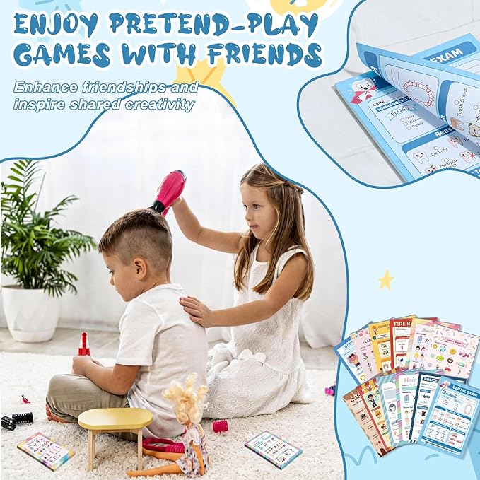 SHIQIKEJIPTY Kids Pretend Play Notepads 4X6 In Pretend Play Notebooks Playtime Notepads Variety Role Play Game Accessories Pages Each for Kids Toddlers 3-5(12,12 Different Theme)