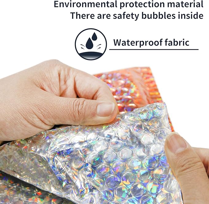 30 PCS 7 x 11 Inch Holographic Mailer, Mailing Envelopes Bubble Padded, Poly Bubble Mailers Padded Envelope Waterproof, Self Sealing Cushion Envelopes for Mailing Packing Shipping (Gold)
