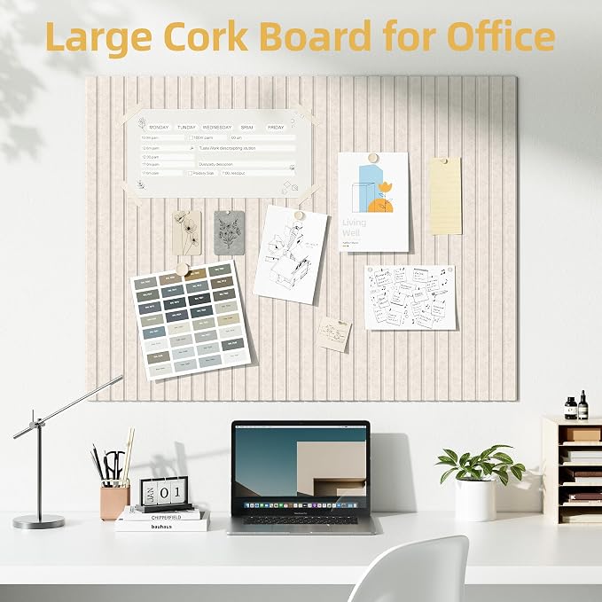 Large Cork Board for Walls 20 Pack Bulletin Board with 100 Adhesive Tabs | 48" x 60" Alternative CorkBoard for Pictures Photos, Felt Push Pin Boards Tiles for Office Classroom Wall Decor - Ivory