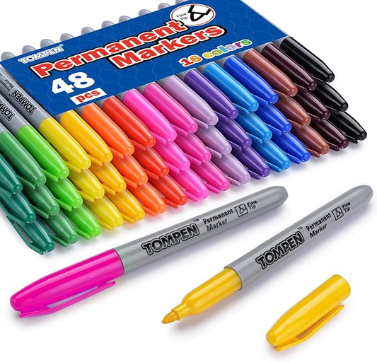 Permanent Markers,Fine Tip,48 Pack Bulk,16 Assorted Colors,Waterproof Permanent Marker Pens with Quick Drying on Wood,Plastic,Paper,Metal,Mirror for Christmas Gift Drawing Writing Poster