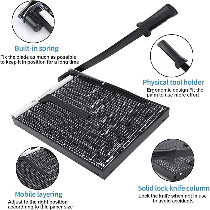 ISDIR 15" Guillotine Paper Cutter with Dual Pressure Bars, 15 Sheet Capacity, Magnetic Guide, Blade Lock, Heavy Duty Metal Base, for Cardstock, Crafts, DIY, Photos & Office
