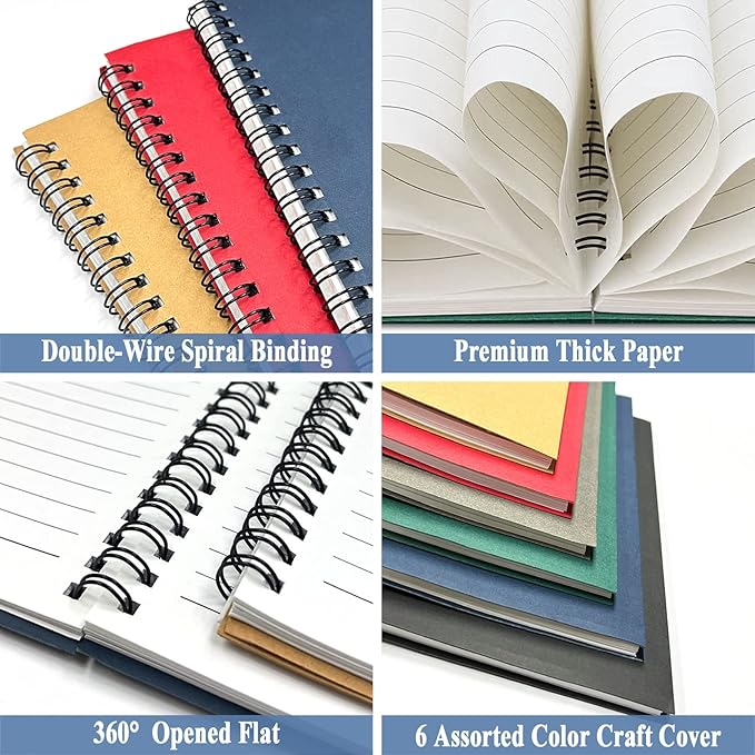 12Pack Small Spiral Notebook, 5.5 x 8.3” Notebook for Work 120Page Notepads | Colored Multipack College Ruled Notebooks A5 Kraft Spiral Bound Small Notebook Journal Lined Note Pads for Writing Journaling
