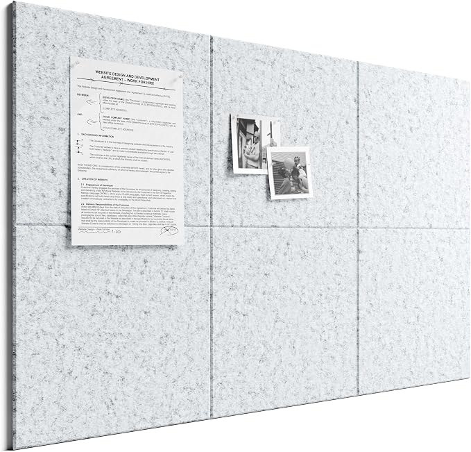 Bumusty 36" x 24" Large Cork Board Alternative, Light Gray | 6-Pack Felt Bulletin Board Tiles, 60 Adhesive Tabs, 30 Pushpins, Home, Office, Classroom, Vision Board