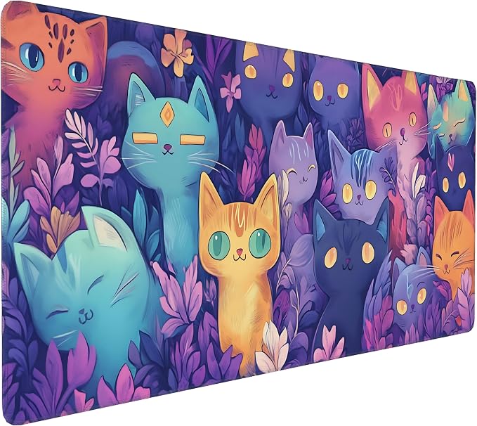 Cute Anime Cats Gaming Mouse Pad, Candy Anime Desk Mat with Anti-Slip Base & Stitched Edges, Office & Home Desk Decor for Women, 35.4" x 15.7" in Computer Desktop Mat