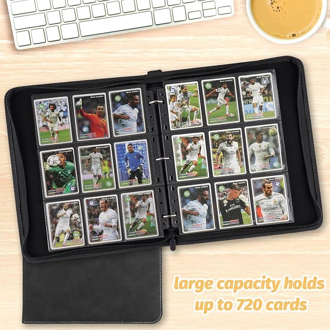 GERMUN 3 Ring 9 Pocket Zipper Card Binder, 720 Double Sided Standard PU Trading Card Album Folder for TCG & Sports Cards, Not Fit Top Loaders (Black1)