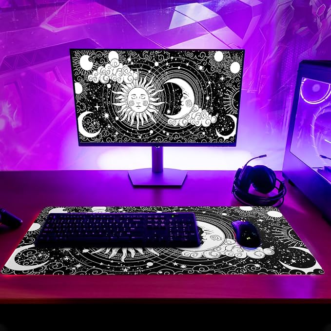 Magic Astrology Extended Big Mouse Pad Large, Gaming Mouse Pad Desk Pad,31.5x11.8 Inch Long Computer Keyboard Mouse Mat Black Mousepad with 3mm Non-Slip Base and Stitched Edge for Gaming and Office