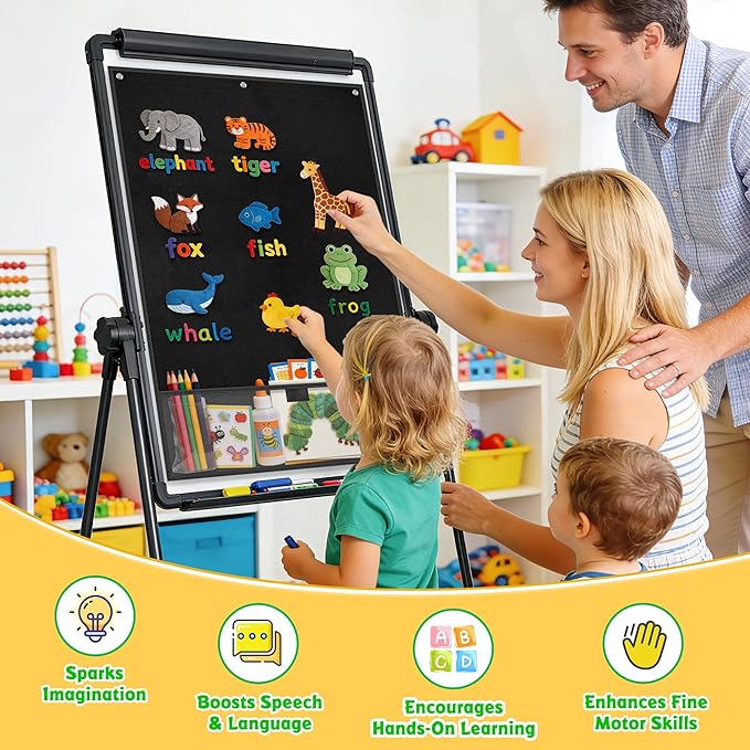 24"x36" Felt Board for Classroom & Home - Flannel Story Board with Magnets, Transparent Pocket & 30 Self Adhesive Dots | Interactive Learning, Visual Schedule, Storytelling for Teachers & Kid