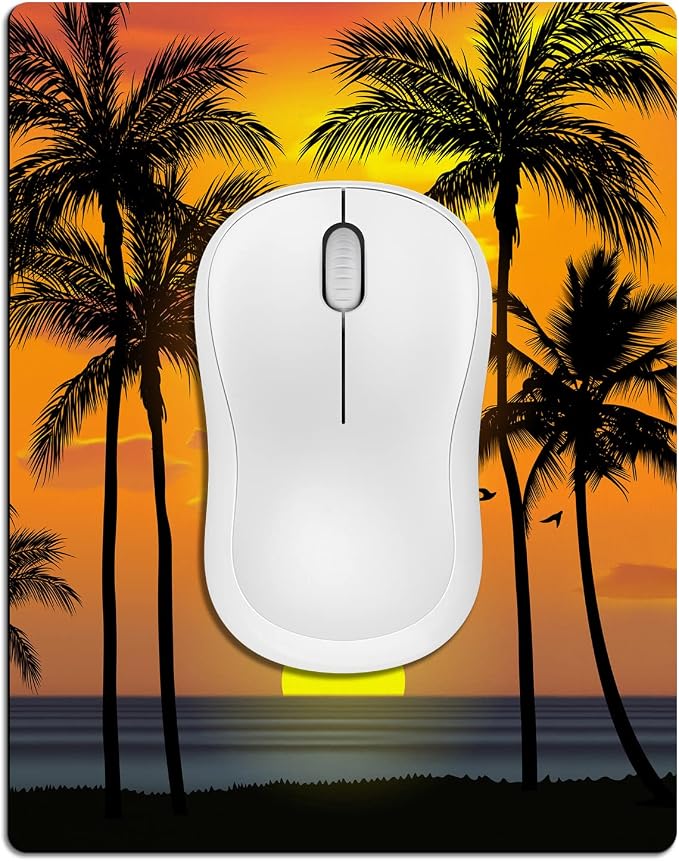 Small Mouse Pad, Mini Mouse Pads for Wireless Mouse and Laptop, Travel Mousepads with Designs - Tropical Sunset Beach, Portable Mousepad with Non-Slip Rubber Base - 5.5 x 7 in