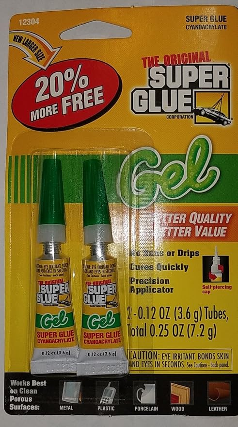 The Original Super Glue Cyanoacrylate Gel, 0.12 Oz Each, 2 Tubes