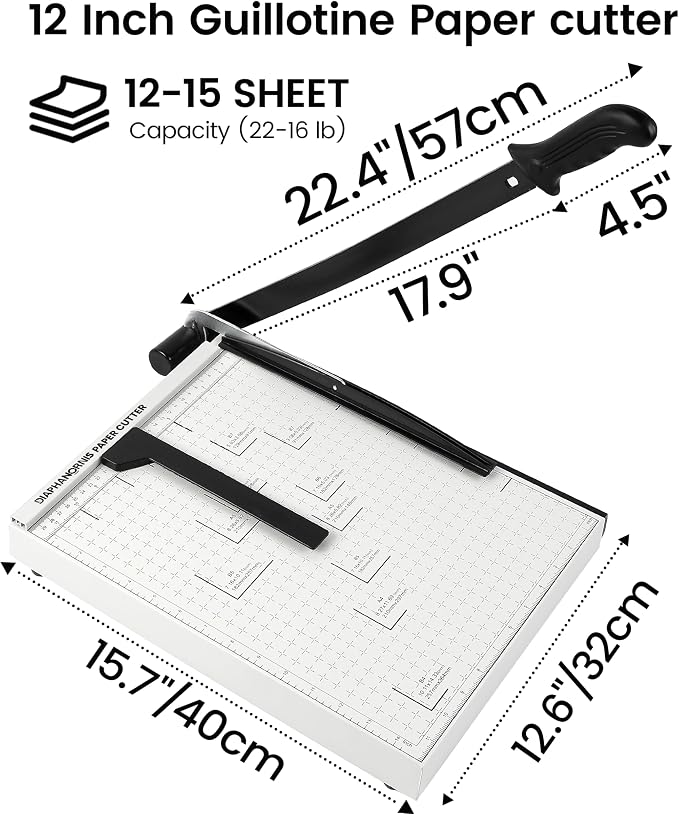 Paper Cutter,15" Guillotine Paper Trimmer Cutting Length Heavy Duty B4 Paper Slicer with Safety Guard & Magnetic Guide Rail,15pcs Capacity,Ideal for Offices,Homes,Printing Shops,Photo Studios (15IN)