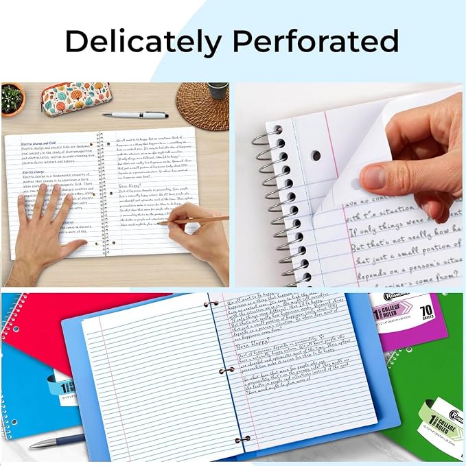 100 Pack 1 Subject Spiral Notebook College Ruled Bulk, 70 Sheets | College Ruled Notebook 1 Subject Bulk, 140 Pages, 8 x 10-1/2", 3 Hole Punched, Thick No-Bleed Paper, Bulk Subject Notebook