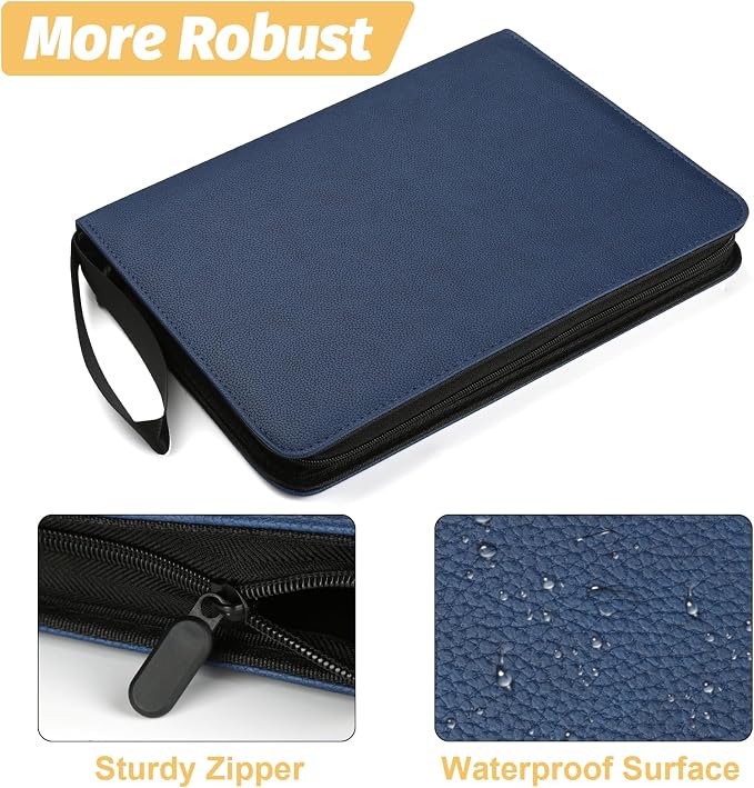 GERMUN 3 Ring 9 Pocket Zipper Card Binder, 720 Double Sided Standard PU Trading Card Album Folder for TCG & Sports Cards, Not Fit Top Loaders (dark blue)