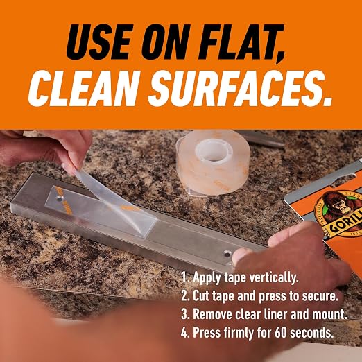 Gorilla Tough & Clear, Double Sided Mounting Tape, Weatherproof, 1" x 60", Clear, (Pack of 12)
