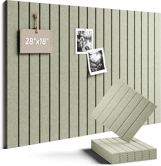 28" x 18" Felt Bulletin Board Tiles, Fine Stripe, Sage | 6-Pack Cork Board Alternative, 30 Adhesive Tabs, Push Pin Board, Wall Decor, Office, Home, Classroom, Dorm
