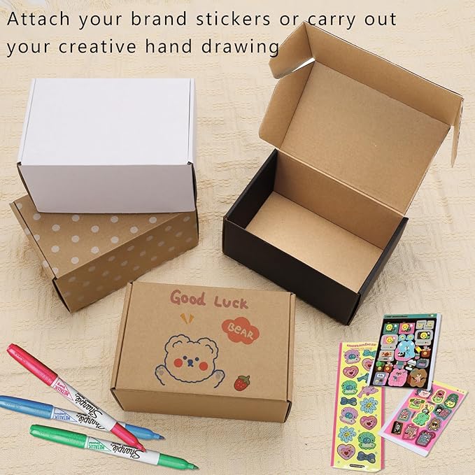 BIOBROWN 6x4x3" 50 Pack Corrugated Cardboard Boxes Small Shipping Box for Packaging Small Business Mailer Mailing White