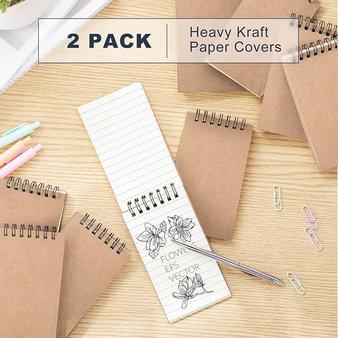 Tenceur 2 Pcs Pocket Notebook Small 3x5 Inch Brown Top Spiral Notepads Bound Notebook with Lined 120 Pages Mini Memo Pads for Office College Nurse Essentials Back to School Gift