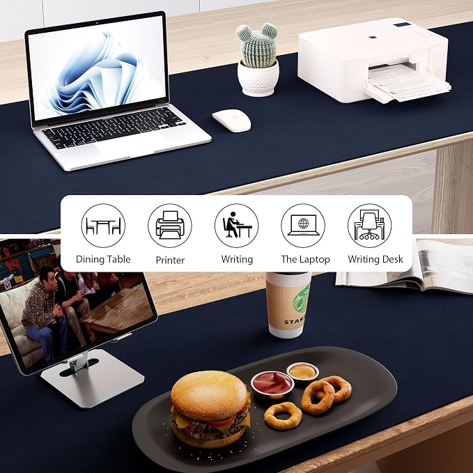 Aothia Leather Desk Pad Protector - Large Mouse Pad, Office Desk Mat, Non-Slip PU Leather Desk Blotter, Laptop Desk Pad, Waterproof Desk Writing Pad for Office and Home (Dark Blue, 38" x 13.7")