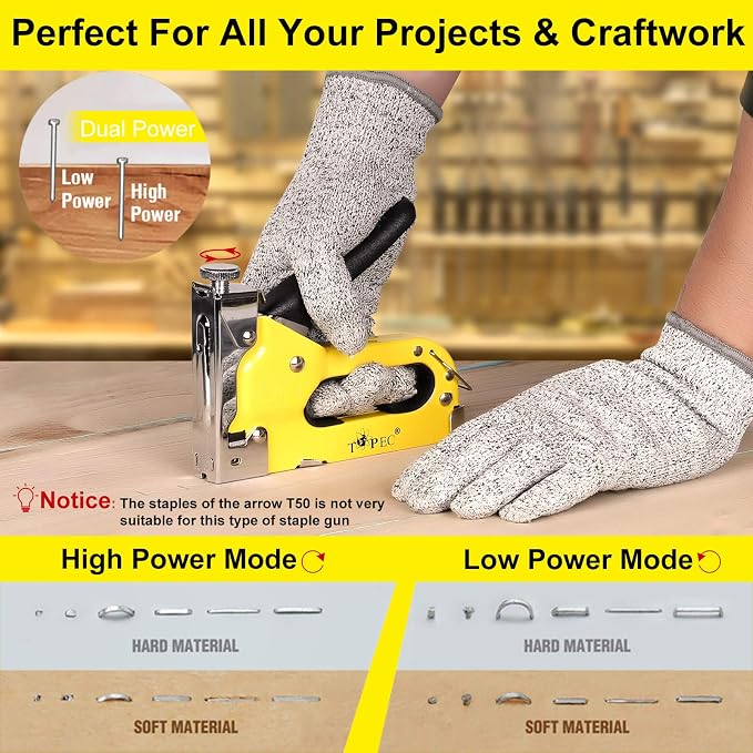 Upholstery Staple Gun, TOPEC 3 in 1 Heavy Duty Staple Guns/Home Use with 900 Staples - Manual Brad Nailer Power for Fixing, Material, Decoration, Carpentry, Furniture, Wood, DIY