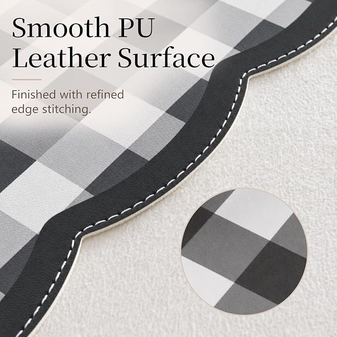 Ohocut Scalloped Gingham Checkered Desk Pad，Black：31.5" x 15.7" | Large, Premium Faux Leather, Anti-slip Bottom, Water Repellent, Easy to Clean, Aesthetic Trendy Design