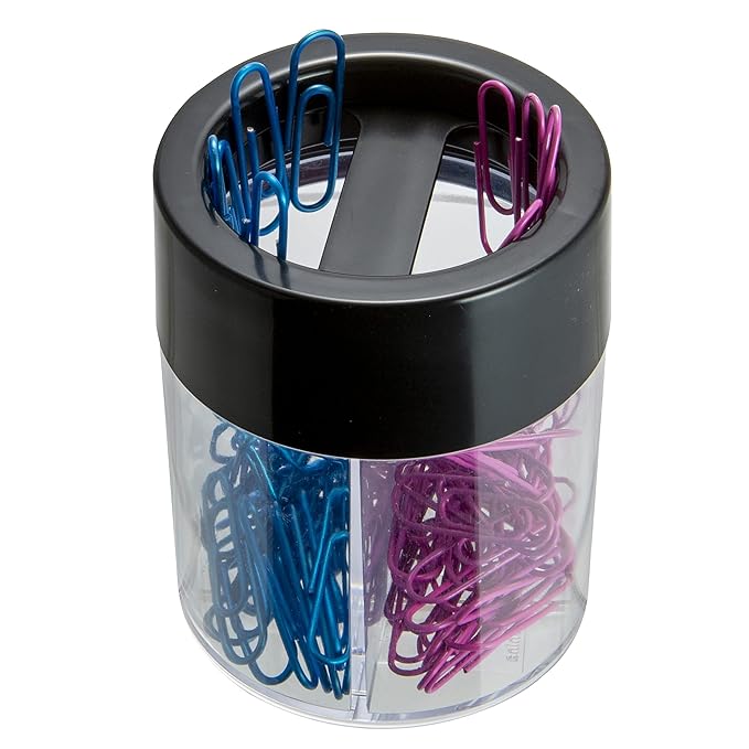 Officemate Magnetic Clip Dispenser, Large/Round, 200 Clip Capacity, Black/Smoke (93692)