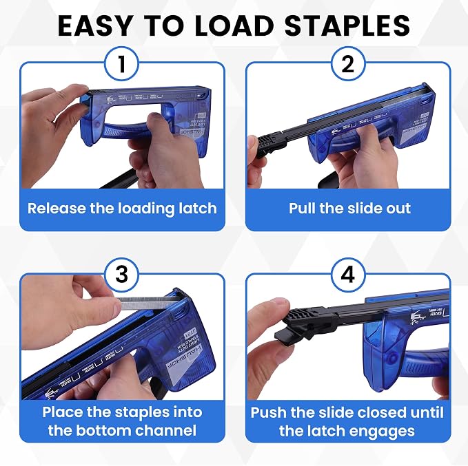 HAUSHOF Light Duty Staple Gun, Upholstery Staple Gun with 800PCS JT21 Staples and Stapler Remover, Fits JT21 Staple of 1/4'', 5/16'' & 3/8'', Used for Wood, Classroom, Crafts, DIY (Blue Transparent) | Upholstery Staple Gun Fits JT21 Staple of 1/4'', 5/...