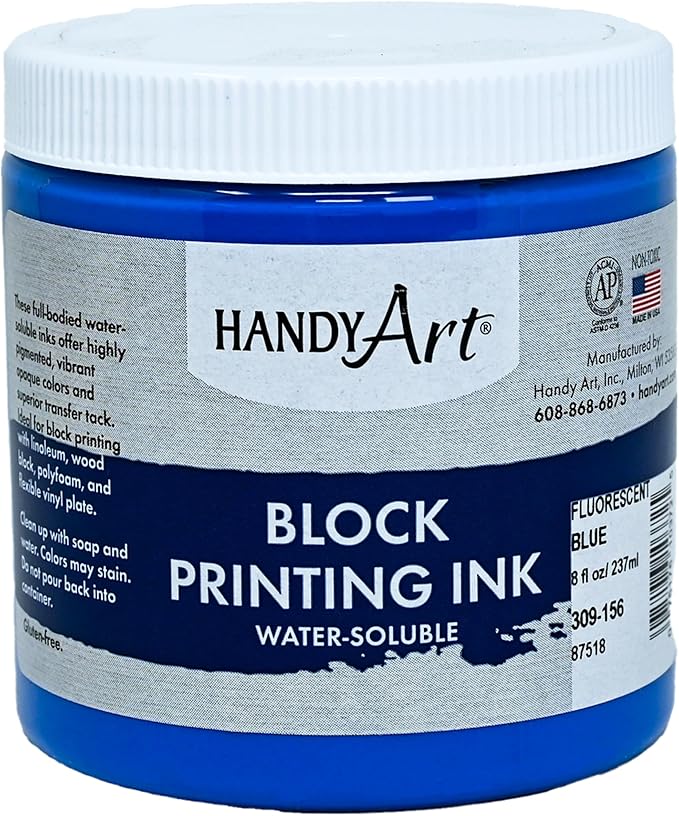 Handy Art 309-156 Water Soluble Block Printing Ink Tube, Fluorescent Blue, 8-Ounce