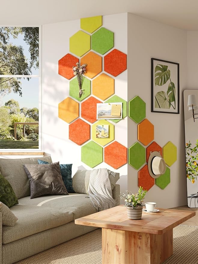 8-Pack Hexagon Felt Bulletin Board Tiles, Cork Board Alternative | For students and teachers creating vision boards in homes, offices, dorms or classrooms; includes 30 push pins.