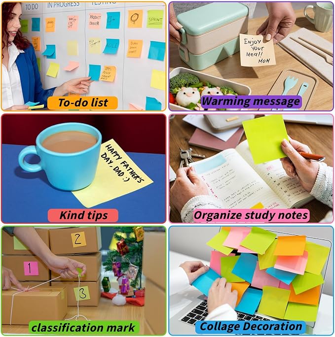 72 Pack Sticky Notes Bulk 3x3 Inch 36 Colors Colorful Memo Pads | 50 Sheets Per Pad, Self Stick Notes, Adhesive Paper, Office, School, Home, Meetings, Planning, Reminders, Organization