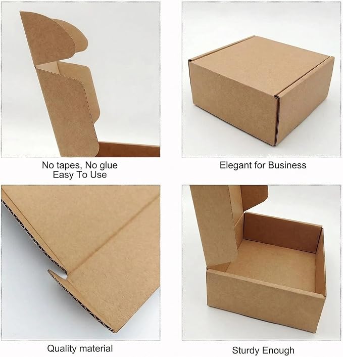 Small Sturdy Cardboard Box 6x4x0.6 Inch Mailing Corrugated Boxes Set of 10 | Business Packaging Carton for Storage and Shipping