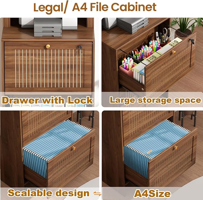 64.8"H Arched 2 Drawer File Cabinet, Farmhouse Vertical Cabinet with Lock | Vertical Filing Cabinet Fits Letter,Legal,A4 Hanging Folders,with Printer Stand Storage Bookshelf for Home Office,Living Room