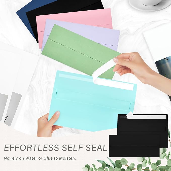50 Pack #10 Black Envelopes Letter Size Self Seal Business Envelopes | Security Mailing Envelopes, 4 1/8 x 9 1/2 Inches