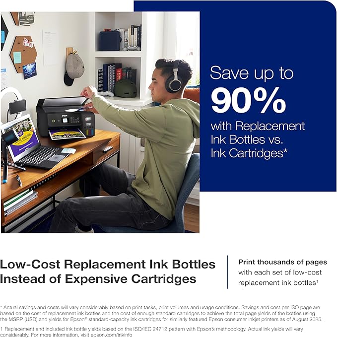 Epson EcoTank ET-2800 Wireless Color All-in-One Cartridge-Free Supertank with Scan and Copy, The Ideal Basic Home Printer - Black