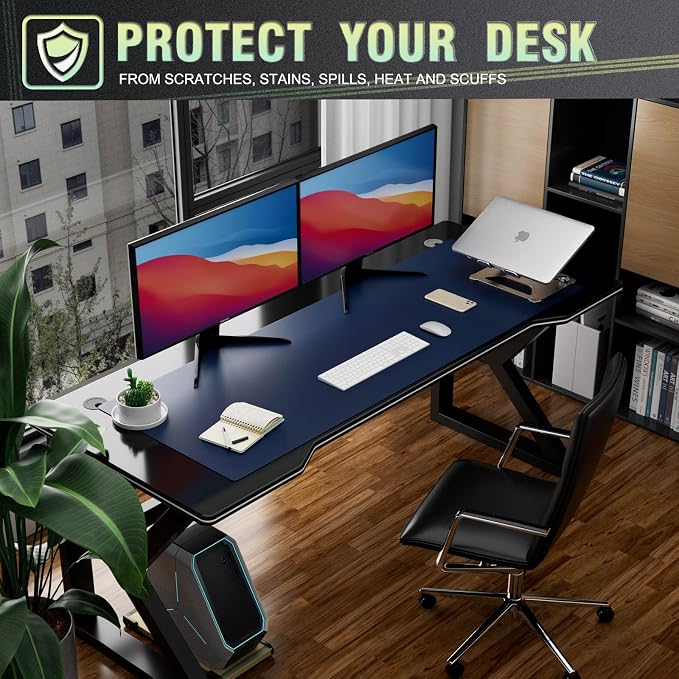 K KNODEL Extra Large Desk Mat, Leather Mouse Pad (47.2"x17", Dark Blue) | Desk Pad, Keyboard Pad, Computer and Laptop Mat, Desktop Protector and Cover, Writing Pad and Blotter for Home Office
