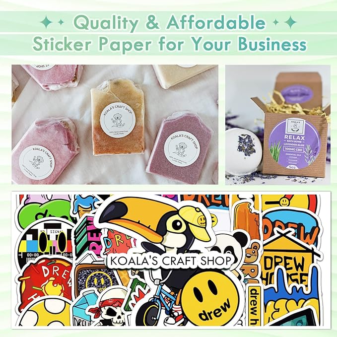 Koala Printable Vinyl Sticker Paper for Inkjet Printer - 20 Sheets Matte White Vinyl Sticker Paper, Waterproof Sticker Paper 8.5x11 Inch, Work with Cutting Machine