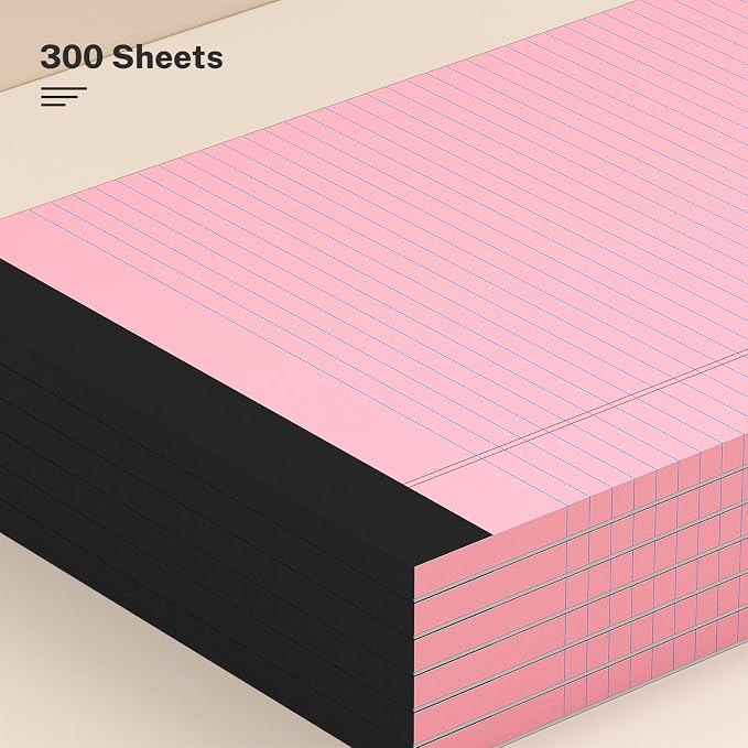AILZFEI 8.5 x 11 Inch Pink Legal Pads, 6-Pack College Ruled Paper Note Pads Narrow Ruled Notepad Perforated Writing Pad 8.5x11 Pads of Paper 300 Sheets
