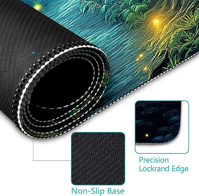 LIMKRIAN Firefly Forest Mouse Pad Large Desk Mat, Extra Large Gaming Computer Mousepad with Stitched Edges Non-Slip, Keyboard Mouse Pad for Desktop Cute Aesthetics Home Office Desk Accessories 31.5in