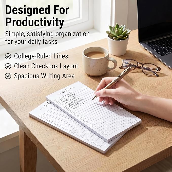 321Done To Do List Notepad, Skinny 3.7x8.5 Inches, 2-Pack, 50 Sheets Each | Made in USA - Slim College Ruled Checklist Pads for Tasks, Errands and Groceries, Thick Bright White Paper, Tear-Off Sheets