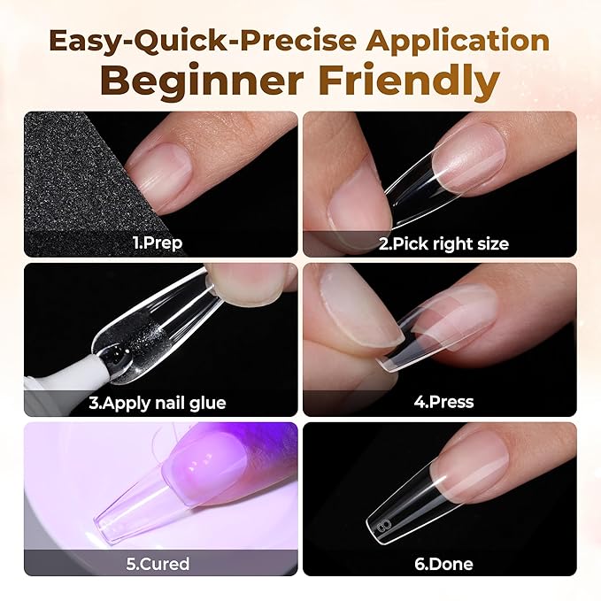 UNA GELLA Long Coffin Nail Tips, 504pcs Pre-Shape Fake Nails Half Matte Full Cover Acrylic Gel Nail Tips Clear Long Coffin Press On Nails Home DIY Extension 12 Sizes Gelly Tips