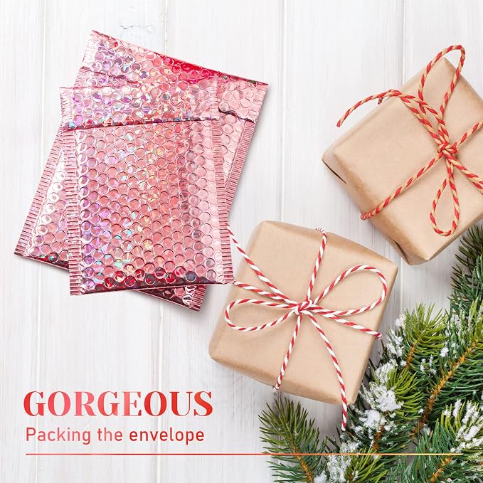 50 Pieces Bubble Mailers 3 Sizes Self Seal Adhesive Poly Mailers Metallic Foil Glitter Padded Shipping Bubble Envelopes for Valentine Mailing Packing Small Business (Glitter Rose Gold)