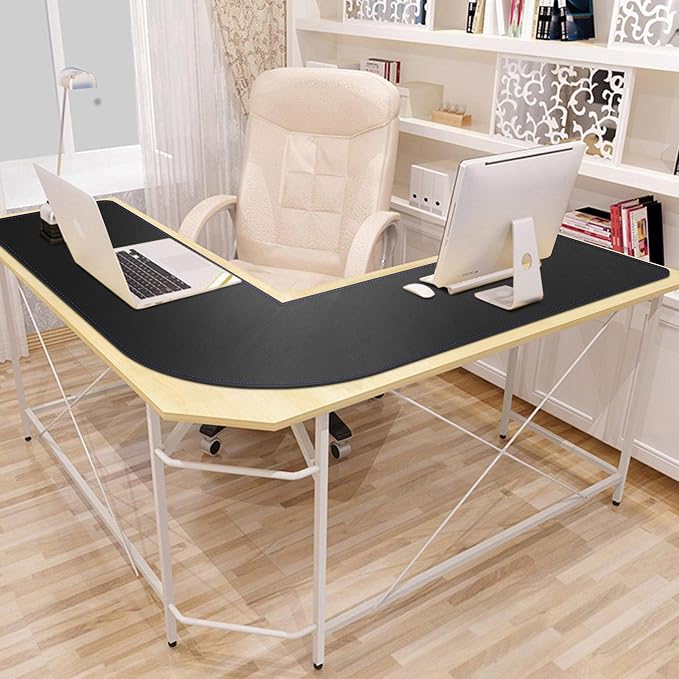 Mydours 53"x53"x16" L Shaped Office Mat, Full Desk Mouse Pad, Black | XXL Large Dual-Sided PU Leather Pad gaming mouse pad, Waterproof desks Pad, L Shape Corner Desk Mat, for Home Office Desks