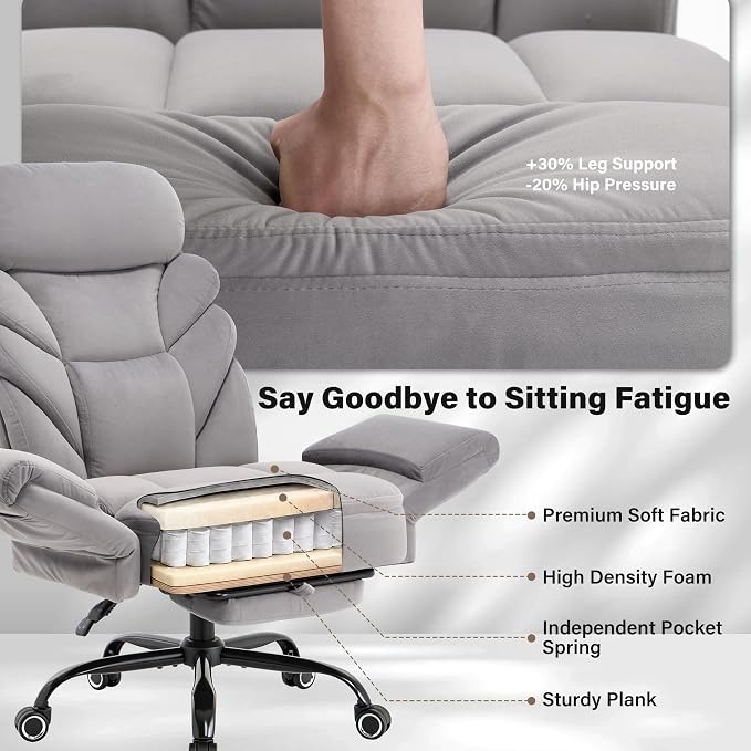 Big and Tall Office Chair, Reclining High Back Criss Cross Desk Chair | Footrest, Foldable Arms, Soft Wide Pet Seat, Thick Padded, Cross Legged Home Office Large Ergonomic Computer Chair