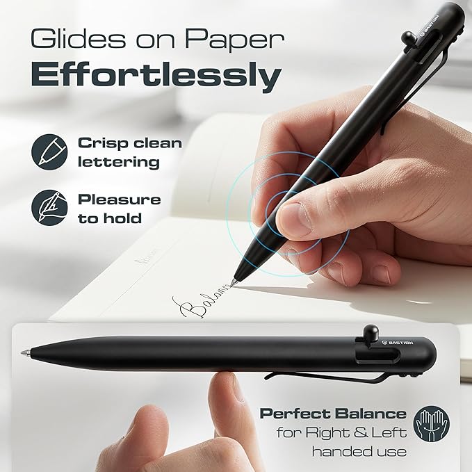 BASTION Stainless Steel Bolt Action Pen - exclusive Hyperbolt & ZeroSeam, CNC Machined EDC Writing Tool, Refillable, Executive Gift Pen - Black