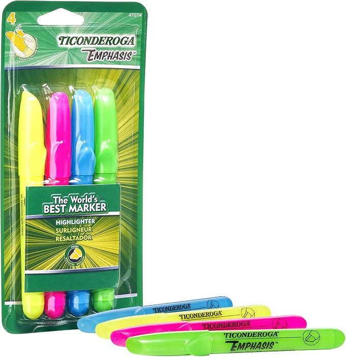 Ticonderoga Emphasis Chisel Tip Highlighters 4/Pkg-Assorted Colors