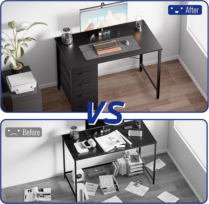 Pamray 32 Inch Computer Desk with 4 Drawers Small Office Desk for Home Bedroom Study Writing Simple Modern Computer Table Grey