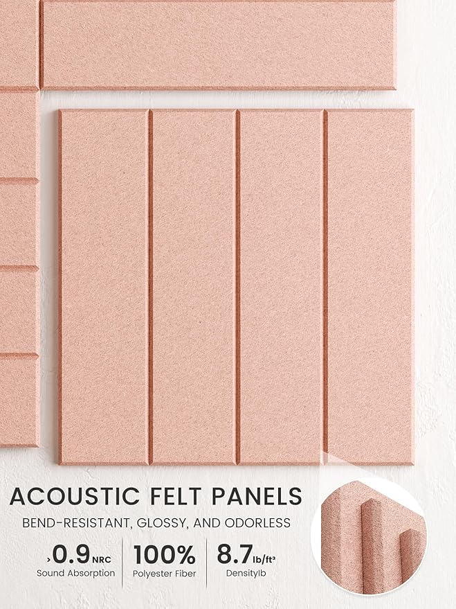 Bumusty Large Cork Board Alternative-48 x 36" Felt Bulletin Board Tiles, with 30 Pushpins, 70 Adhesive Tabs, 12-Pack Slat Wall Paneling, Cork Boards for Office Push Pin Board Felt Board-Pink