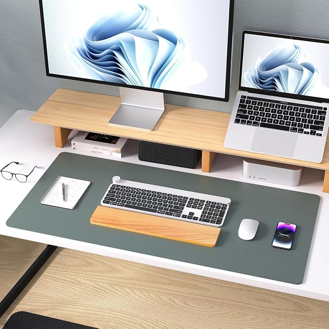 Bloss Leather Desk Mat - Jungle Green - 31.5" x 15.7" | Desk Matt for Desktop, Waterproof Large Mouse Pad, Non-Slip Computer Mat for Office/Home/Decor