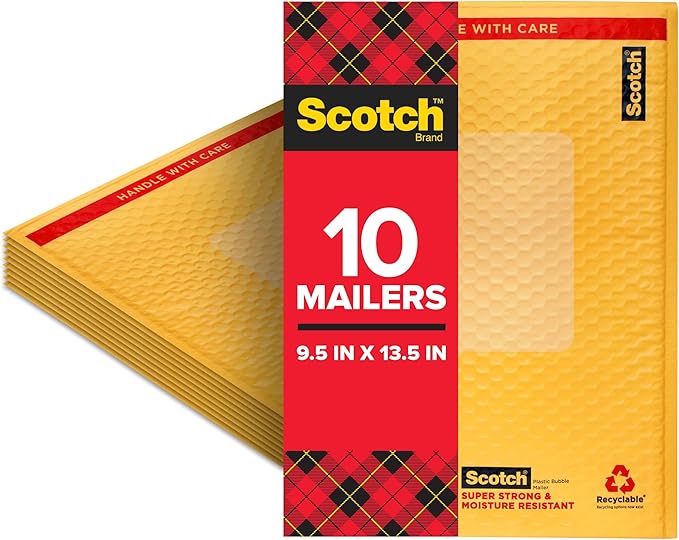 Scotch Poly Bubble Mailer, 8914R-4-1-EF White, Small, Size 4, Inside Dimensions 9.5 INx13.5 IN,Made with 50% recycled plastic 1pk, 10 packs per inner