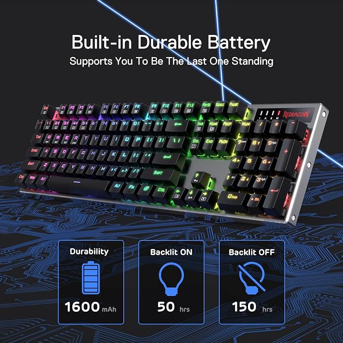 Redragon K556 PRO Wireless RGB Mechanical Gaming Keyboard, 104-Key Aluminum | 0 Delay Tri-Mode BT/2.4GHz/USB-C for More Devices, Rock-Solid Stability, AM-PM Using Durability, Quiet Linear Red Switch
