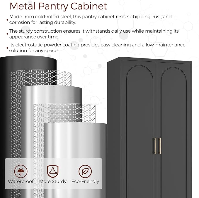 75" Tall White Storage Cabinet with Doors & 4 Adjustable Shelves | Metal Kitchen Pantry Cabinet, Metal Cabinet for Kitchen, Garage, Home Office, Living Room & School