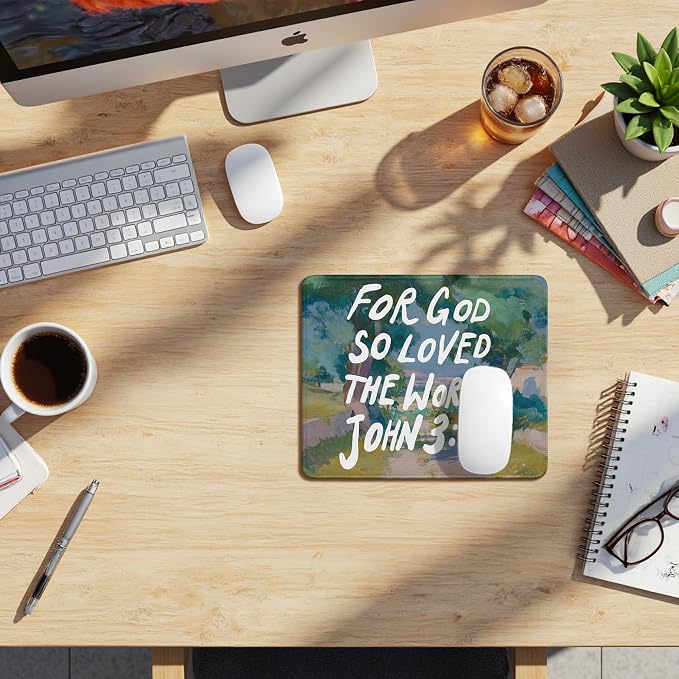 John 3:16 Christian Bible Verse Mouse Pad, for God So Loved The World Scripture Mouse Pads Mousepad for Home Office Dorm Computers Laptop Supplies Desk Accessories, 9.5x7.9 Inch